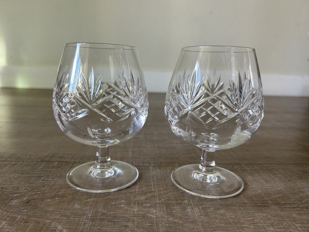 Vintage Tiffany & Co Crystal Newport Brandy Cognac Snifters 5” PAIR Etched